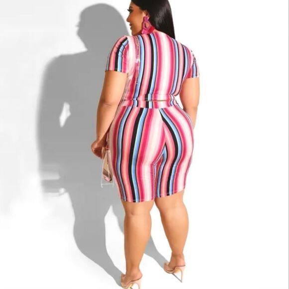 Plus Size Striped Short Sleeve Top & Biker Short Set sz 4X - Picture 3 of 4